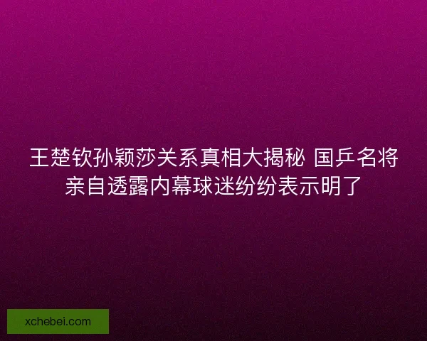 王楚钦孙颖莎关系真相大揭秘 国乒名将亲自透露内幕球迷纷纷表示明了
